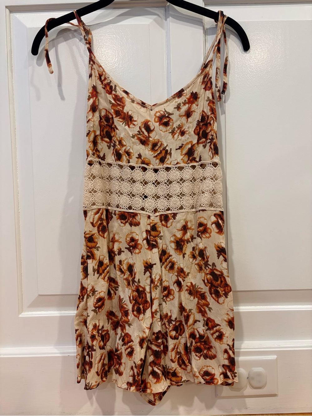 TOPSHOP Floral Cream and Orange Tie-Shoulder Romper